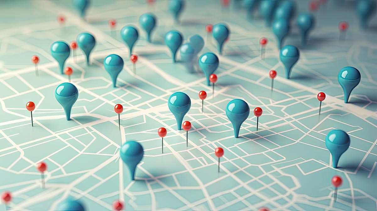 pinned locations on a map