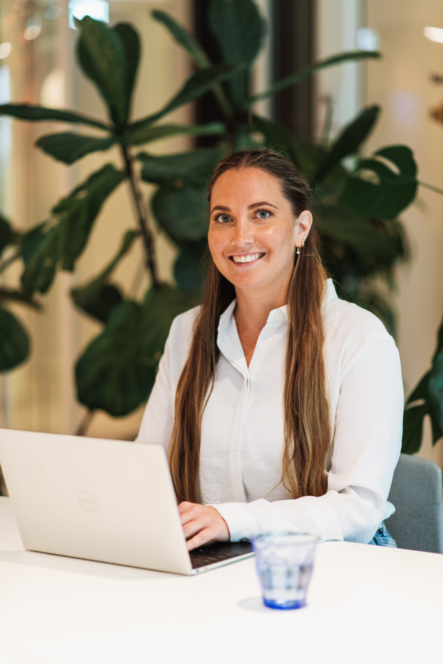 Employers sit at the computer and work with background checks.