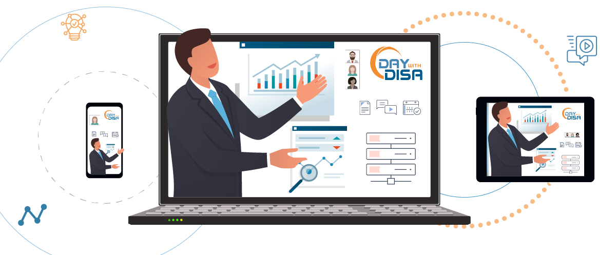 Illustration: virtual conference speaker presenting at Day with DISA