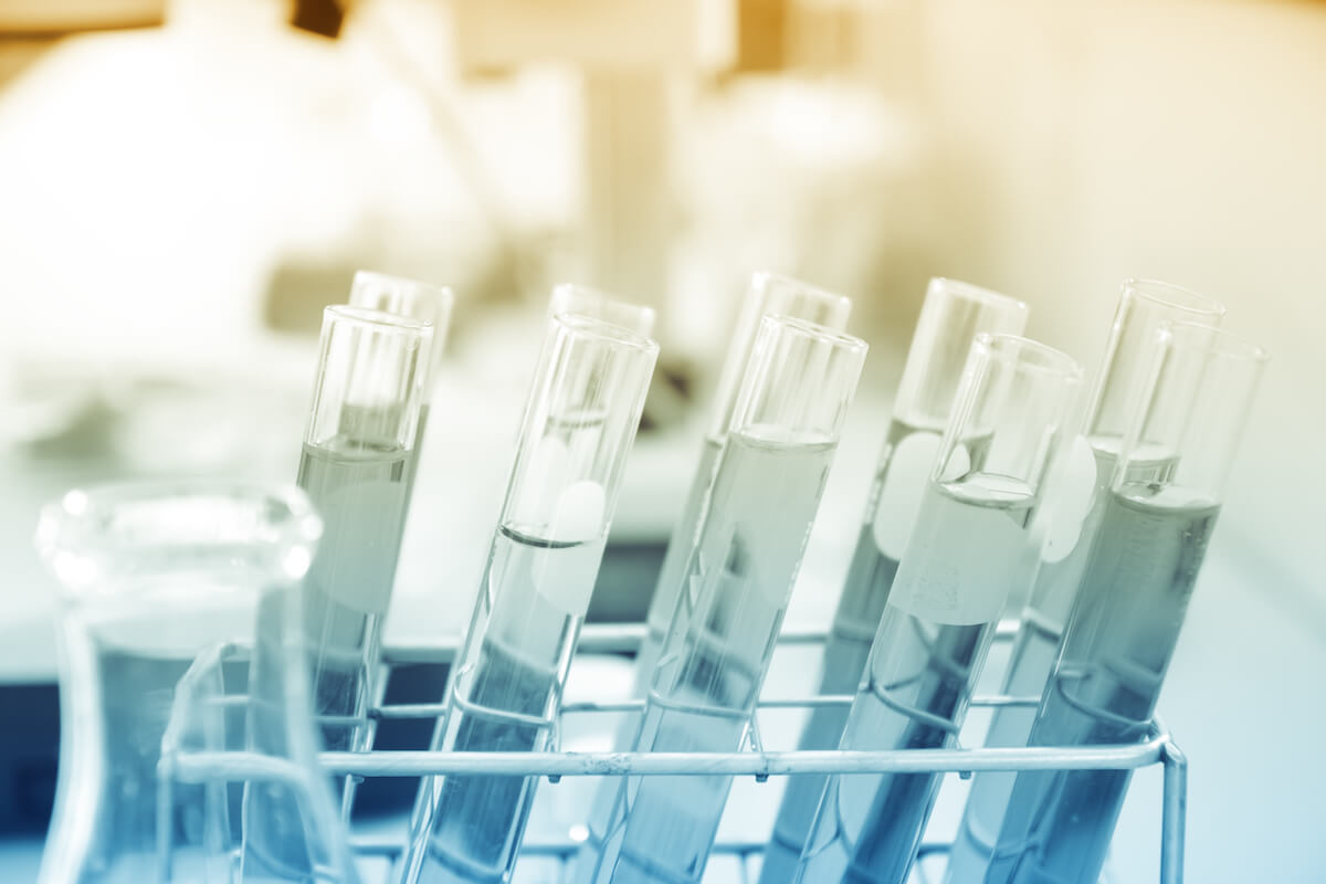 Vials of liquid in a lab drug test