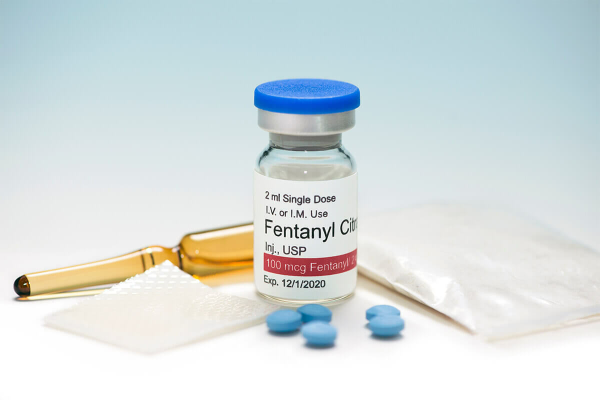 Fentanyl in a vial, an ampule, and pill form