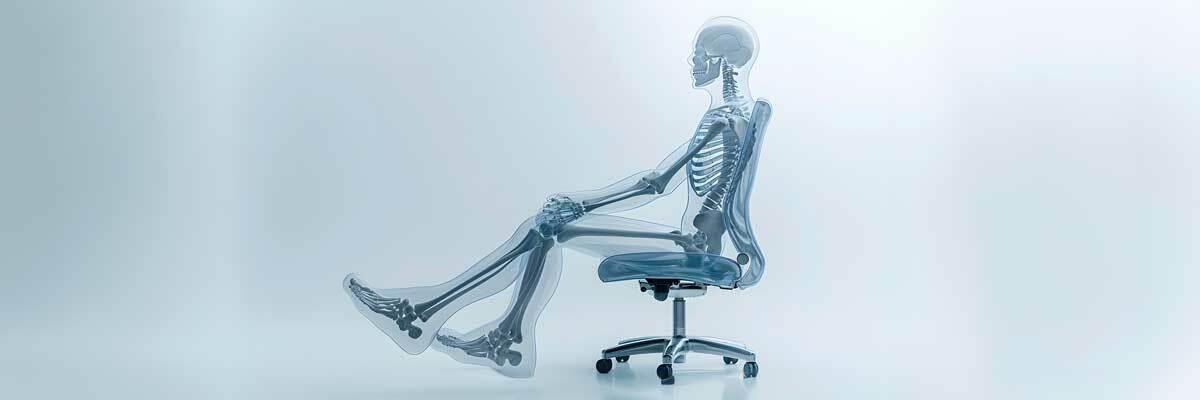 An X-ray image of a person sitting in an office chair showing how ergonomics works