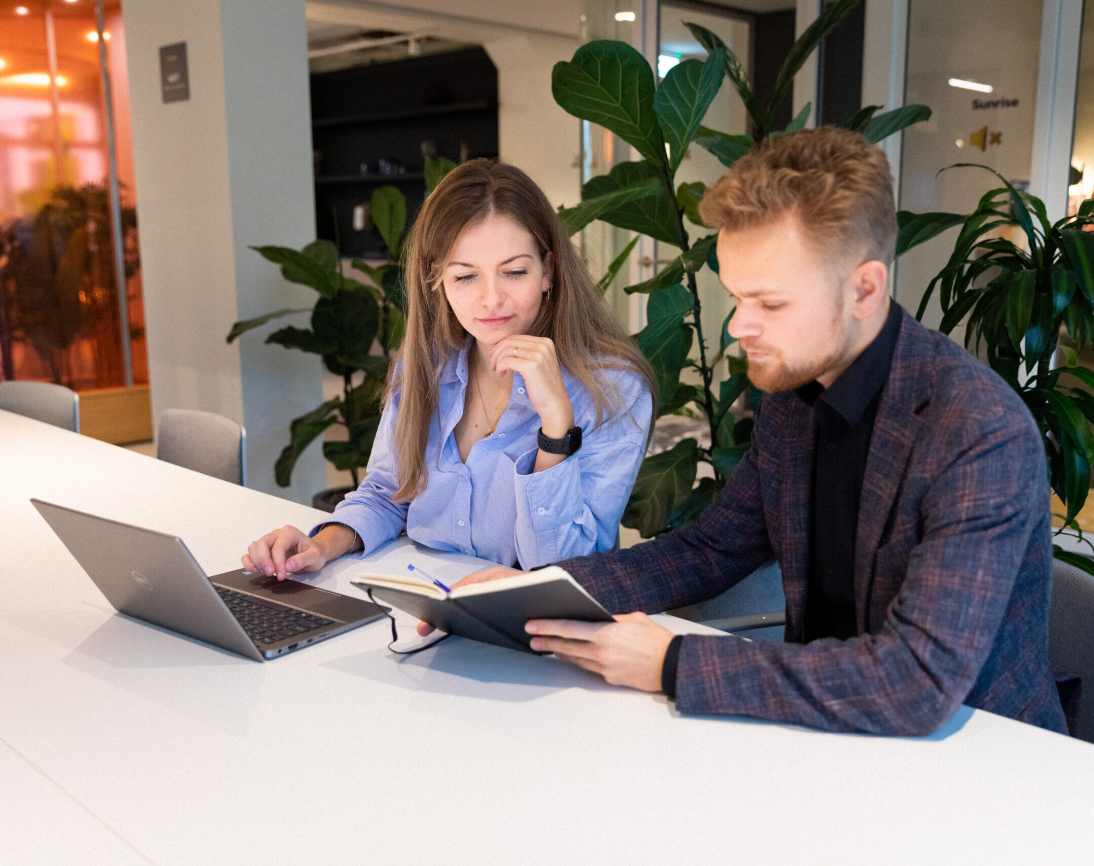 Two colleagues reviewing a contract