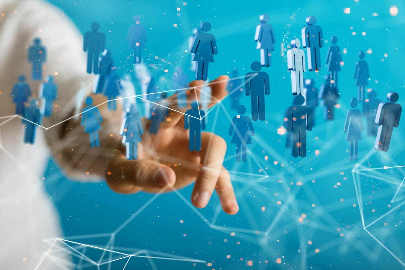 hand choosing a job candidate from a virtual group of applicants