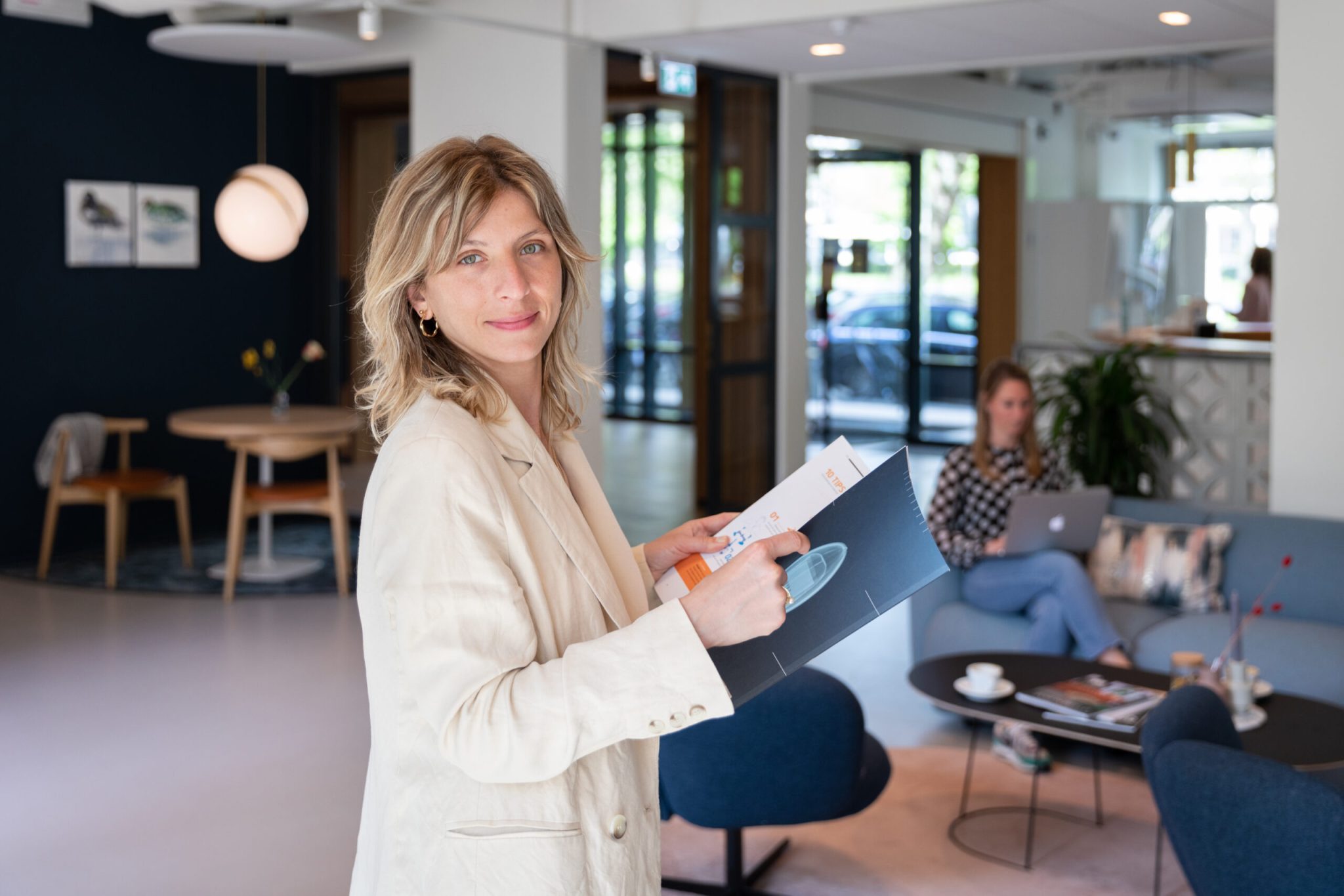 Woman works on documents in the office