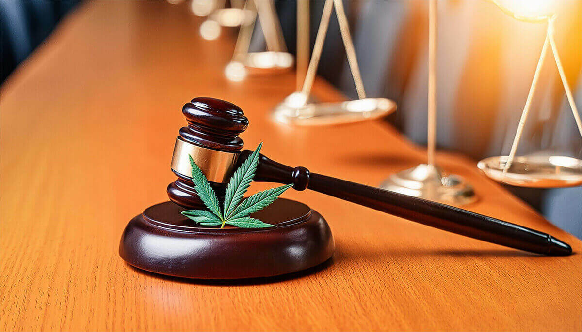 Gavel and cannabis leaf