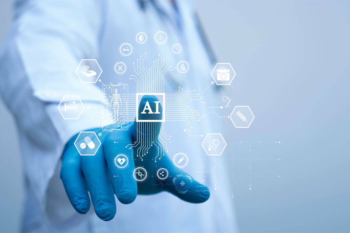 gloved hand selecting an icon labeled "AI"