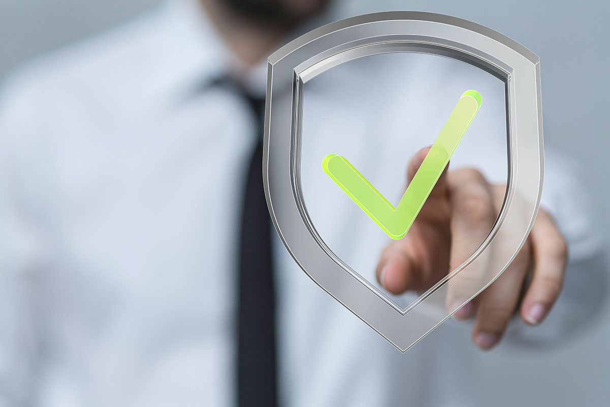 background check businessman selecting green check mark