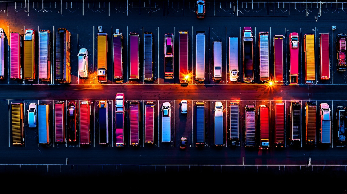 colorful fleet of trucks parked