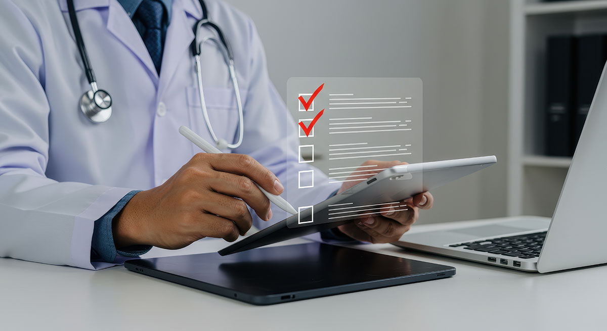 doctor entering an ECCF on a tablet