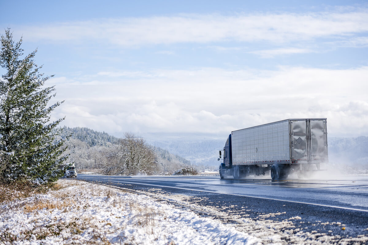 Truck driving on an icy road