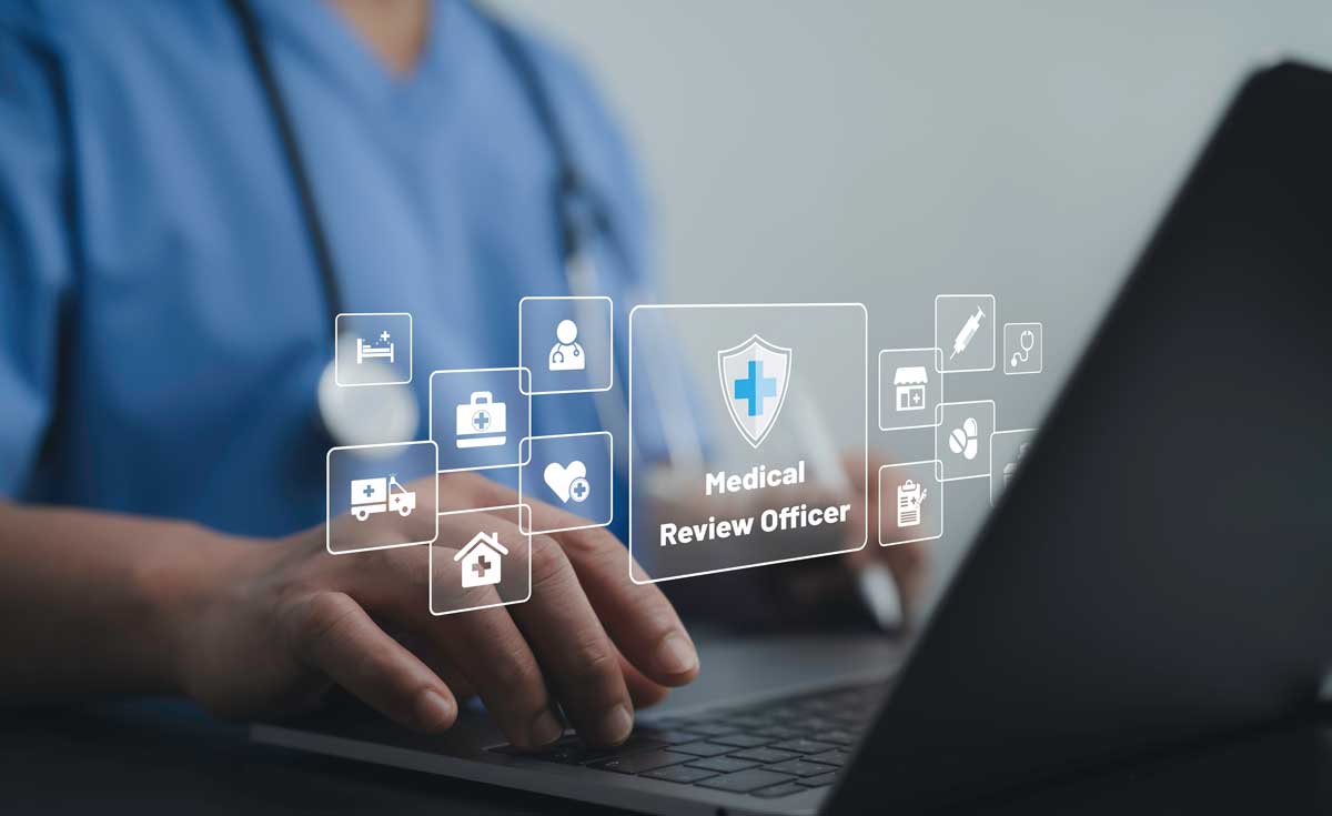 Medical professional using digital technology to manage quality healthcare services. Quality drug test evaluation and management