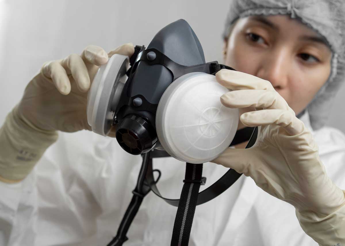 Nurse or doctor checking a mask respirator