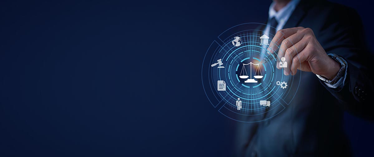 businessman selecting compliance related icons