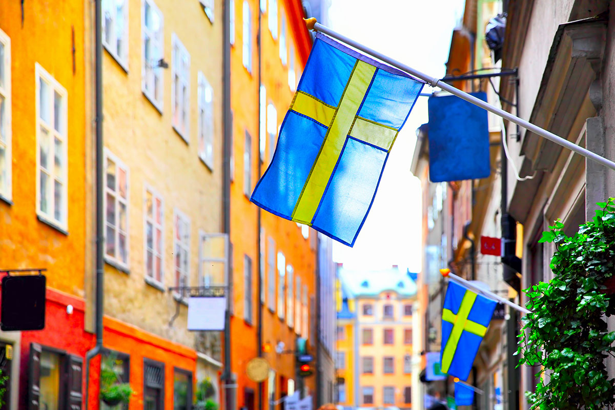 Swedish flag in a street