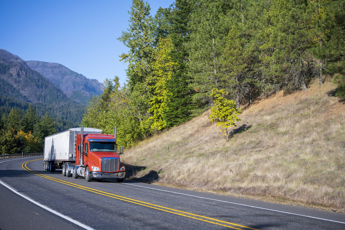 Transportation truck on a mountain road