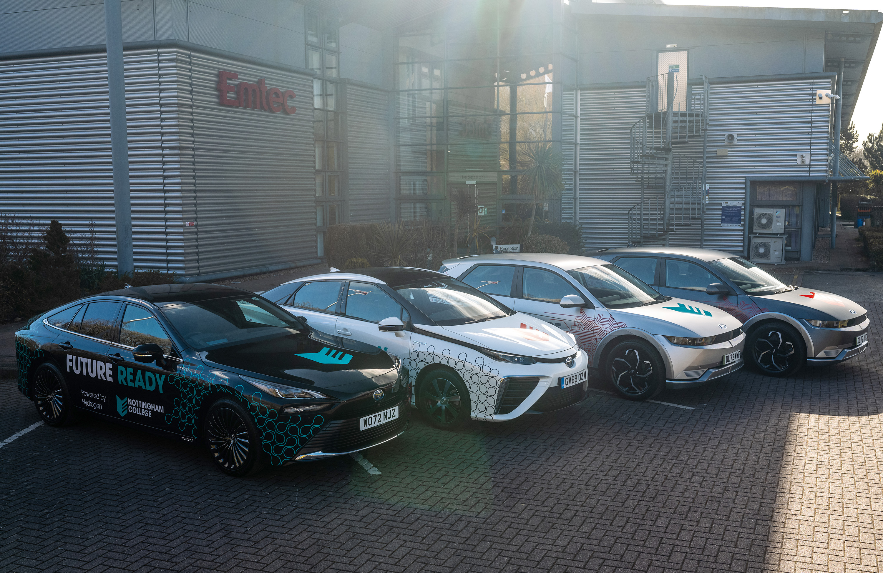 Electric cars outside the Emtec building in Ruddington