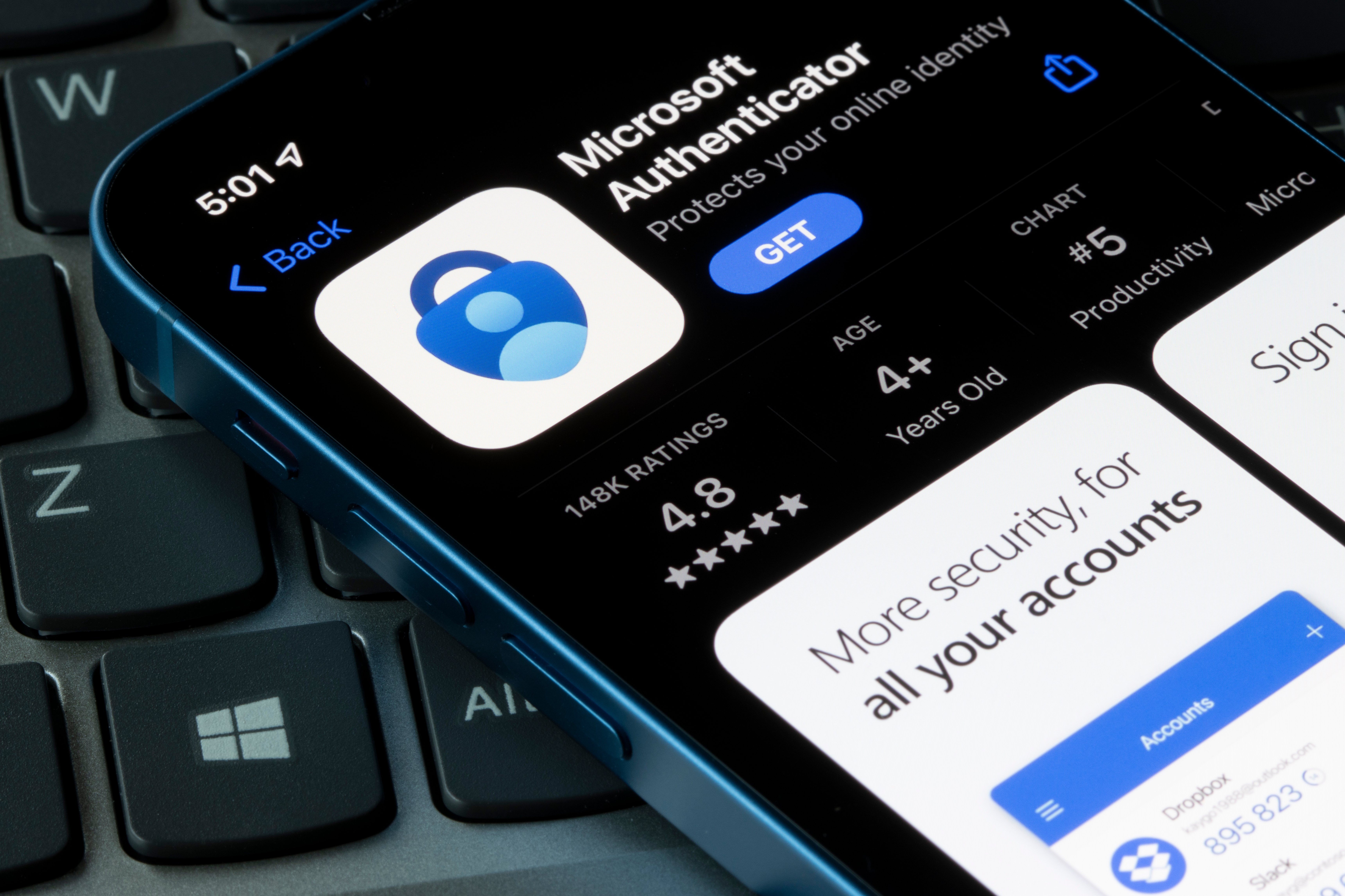 Microsoft Authenticator app download screen on an iPhone