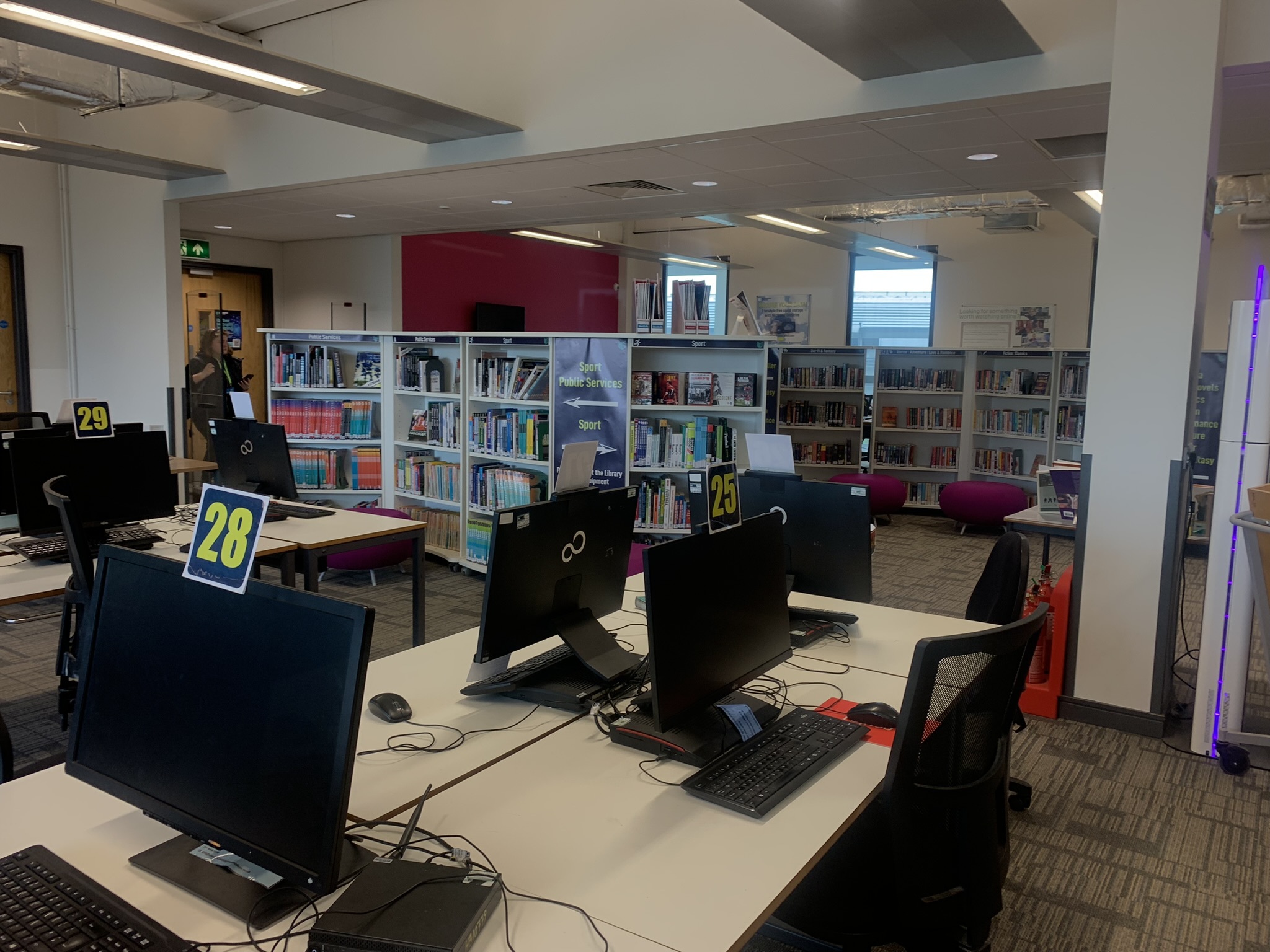 A computer bank within a library