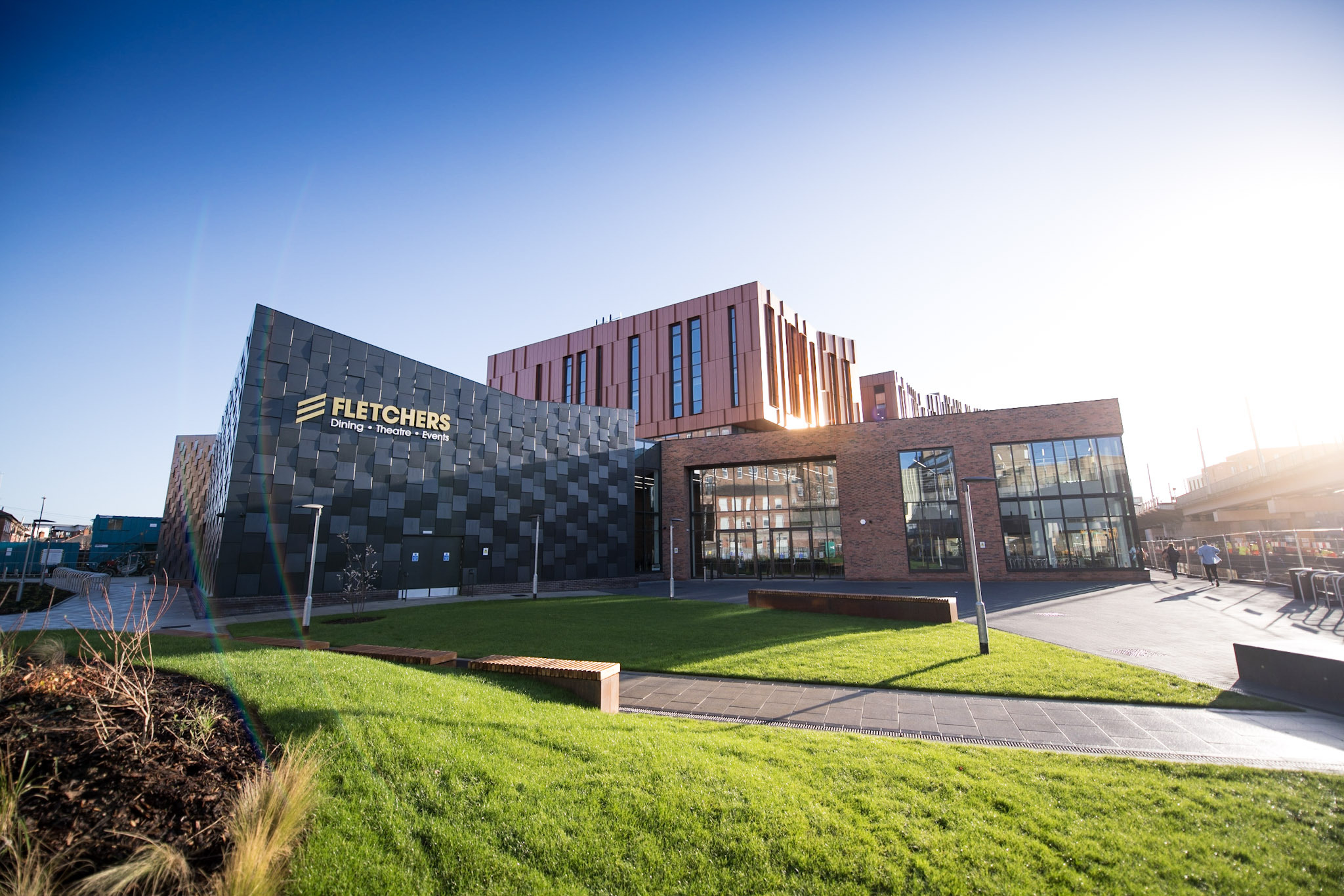 Rear of the City Hub campus with the Fletchers Theatre and Restaurant