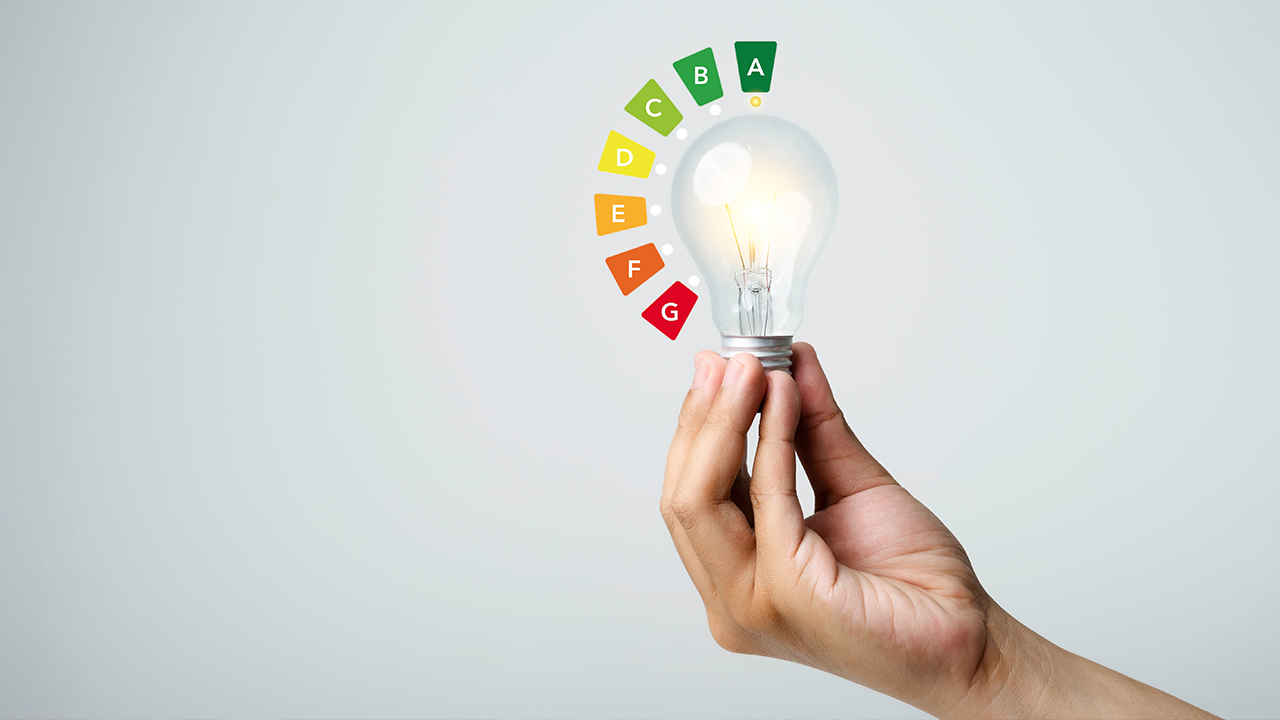Lightbulb showing energy efficiency ratings