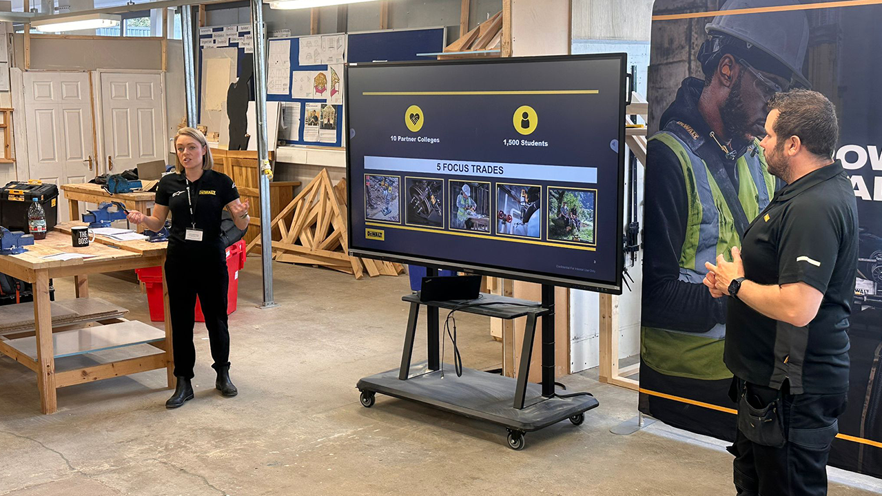 DeWalt training team providing a presentation to construction students