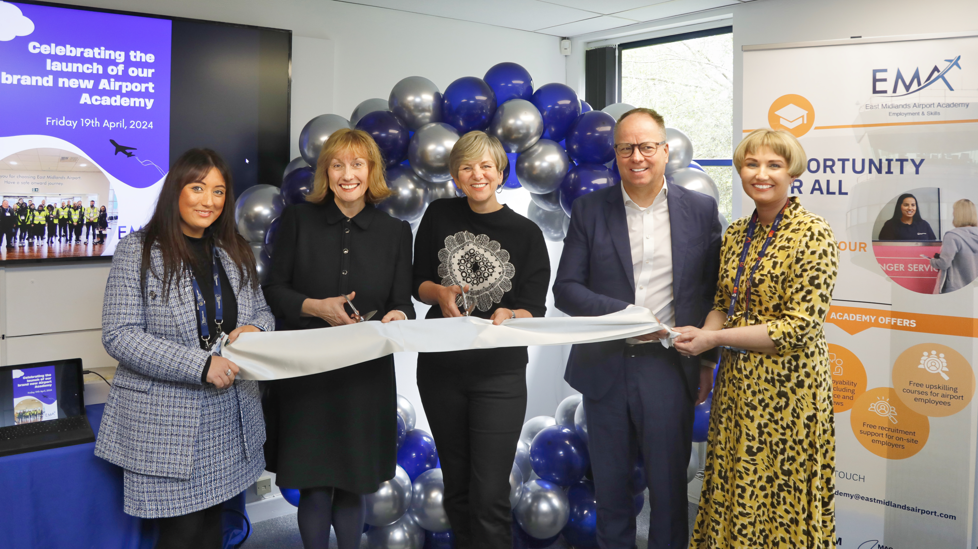 Nottingham College Principal, Janet Smith, with staff from East Midlands Airport.