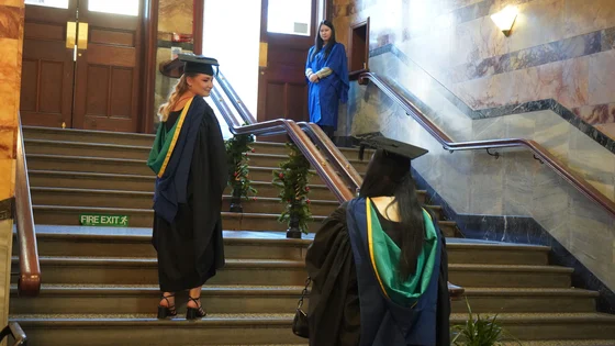 Graduates wearing their robes at the Albert Hall in Nottingham