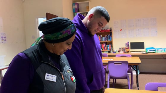 Two students in a classroom