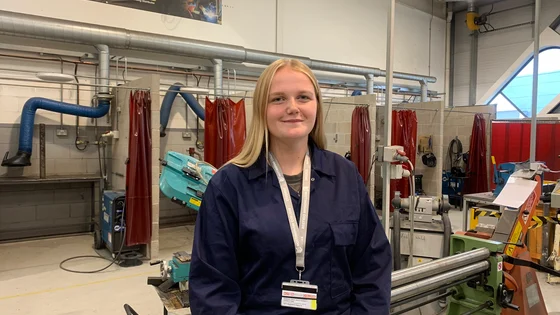 A student in an engineering workshop at the Highfields campus.