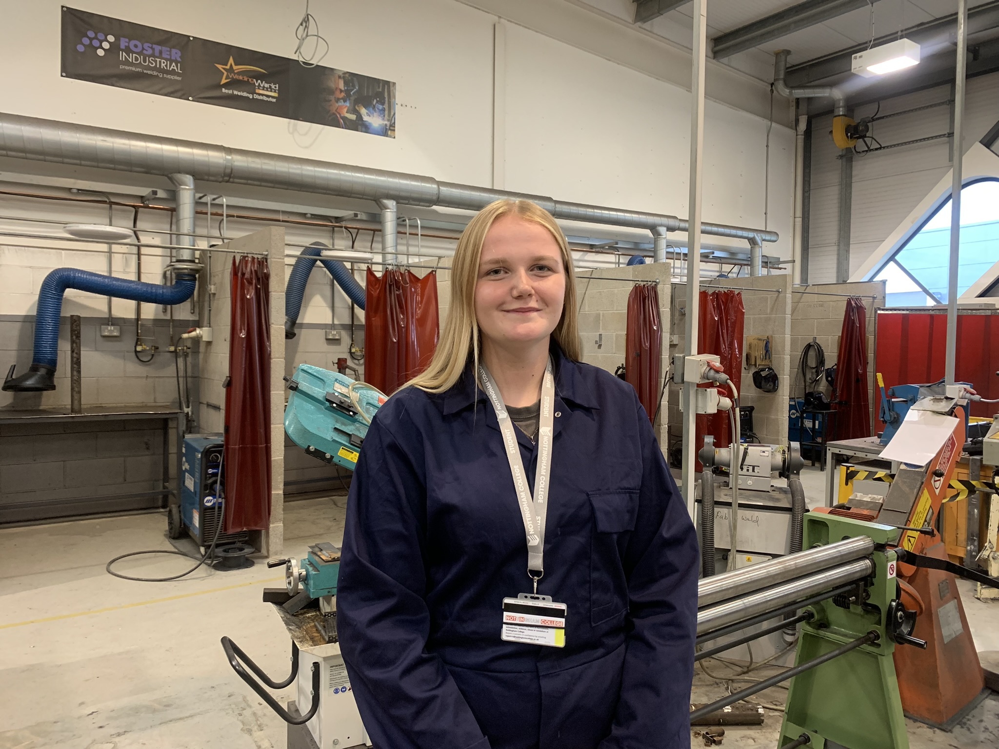 A student in an engineering workshop at the Highfields campus.
