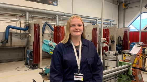 A student in an engineering workshop at the Highfields campus.