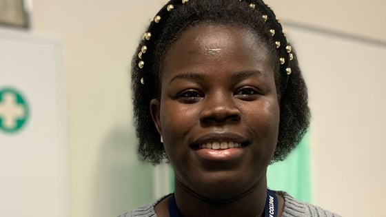 A Health and social care student in the health care hub.