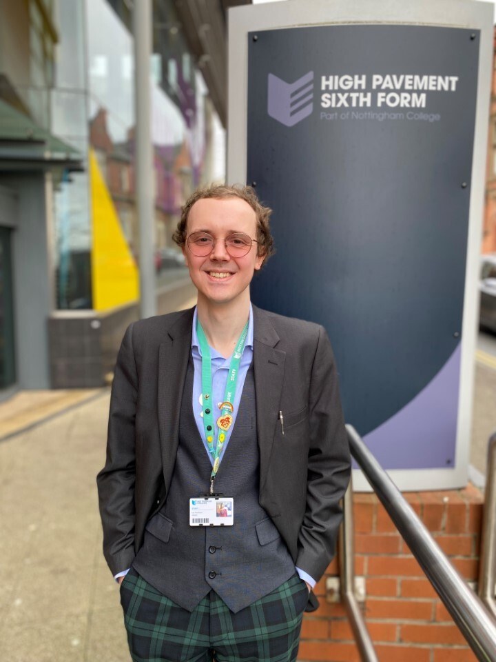 Kyle Hutchinson outside the High Pavement Sixth Form Centre