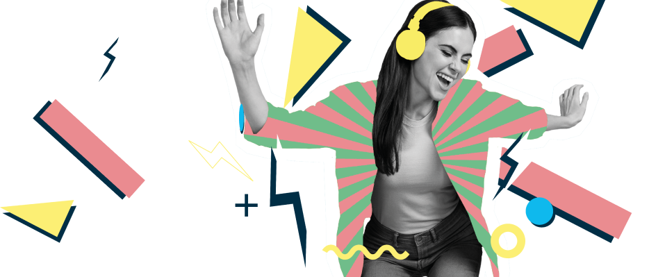 A student dancing with headphones on