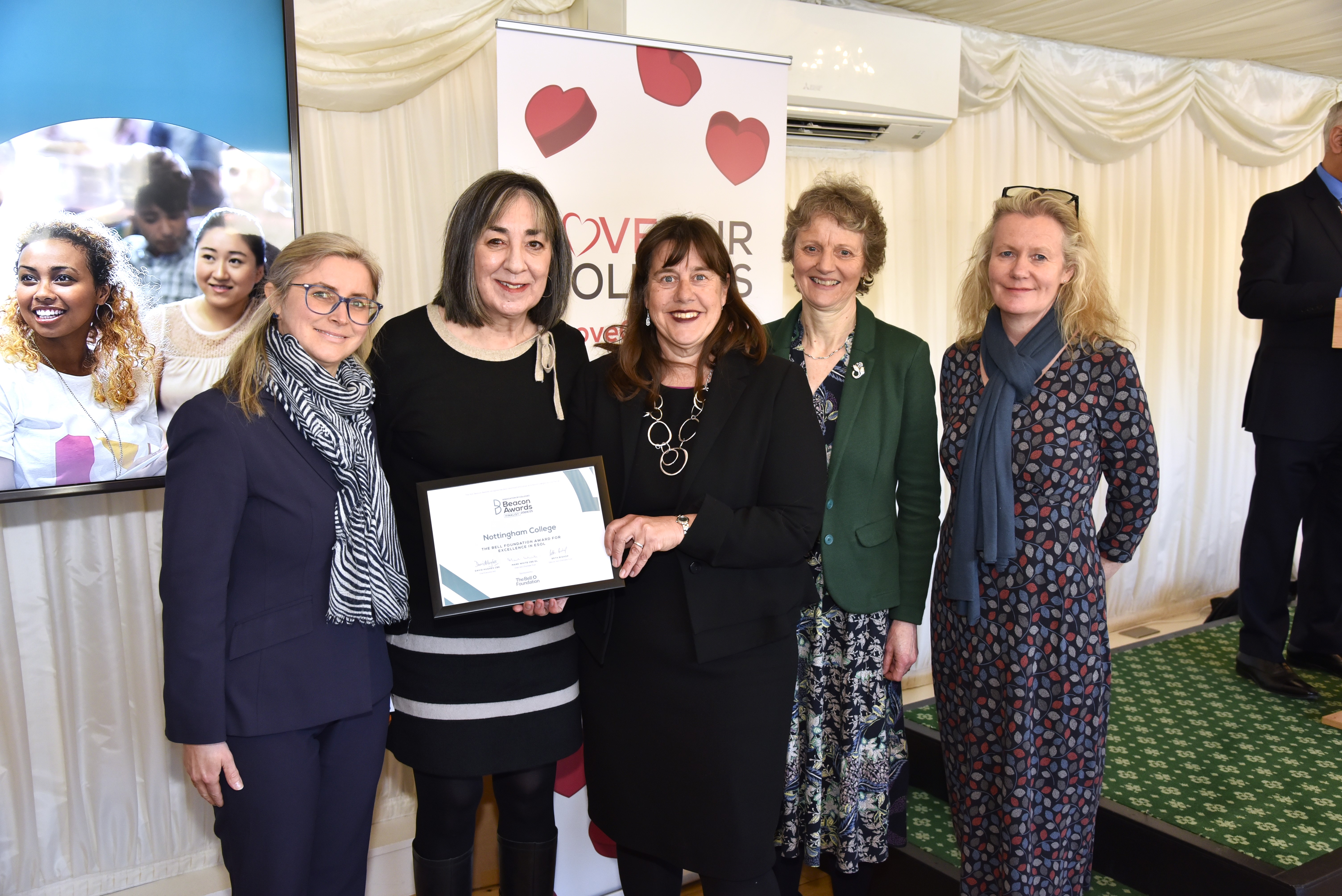 (l-r) ESOL Curriculum Manager Lizzie Toschi, BEGIN Project Manager Fiona Vale, Bell Foundation Representative, BEACON assessor Mary Osmaston, ESOL Head of Faculty at Nottingham College Linda McDonald.