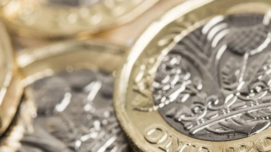 A pile of pounds coins