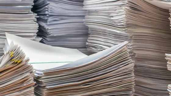 Multiple stacks of paper