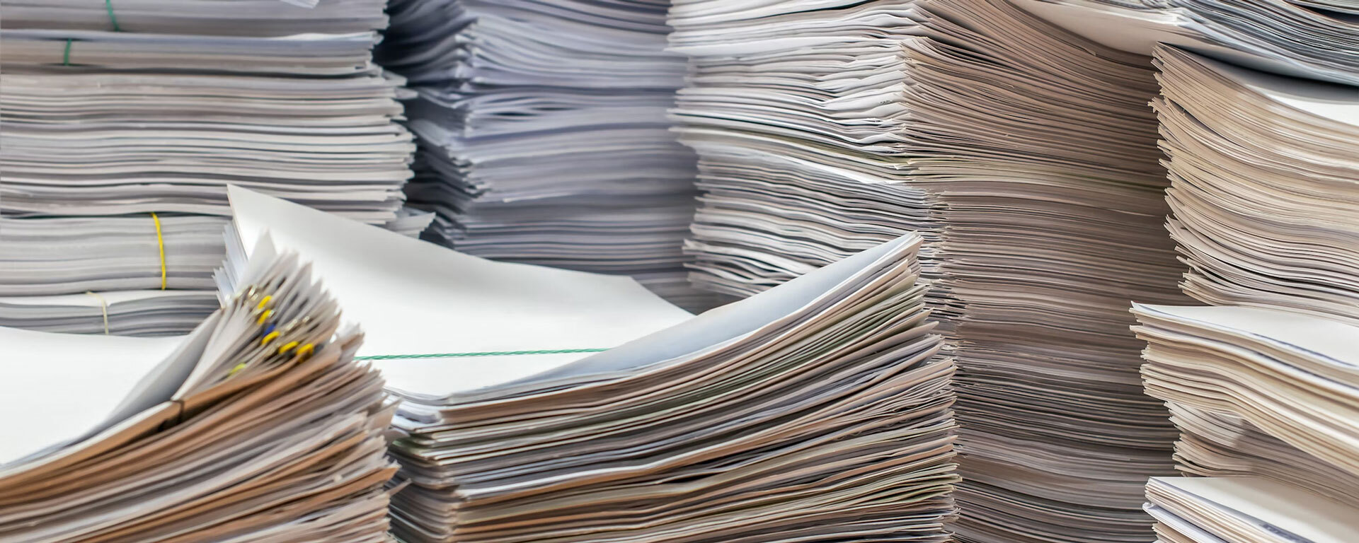 Multiple stacks of paper