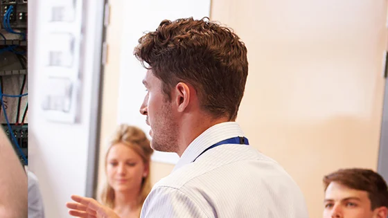 A montage of students. An electrician, a lecturer and a healthcare student.