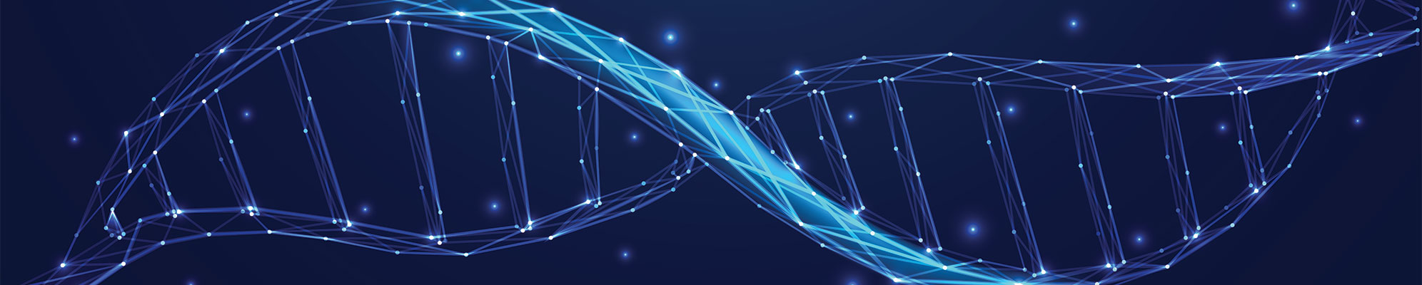 Close-up double helix in light blue.