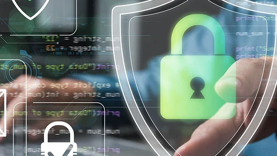 An abstract image with cybersecurity icons.