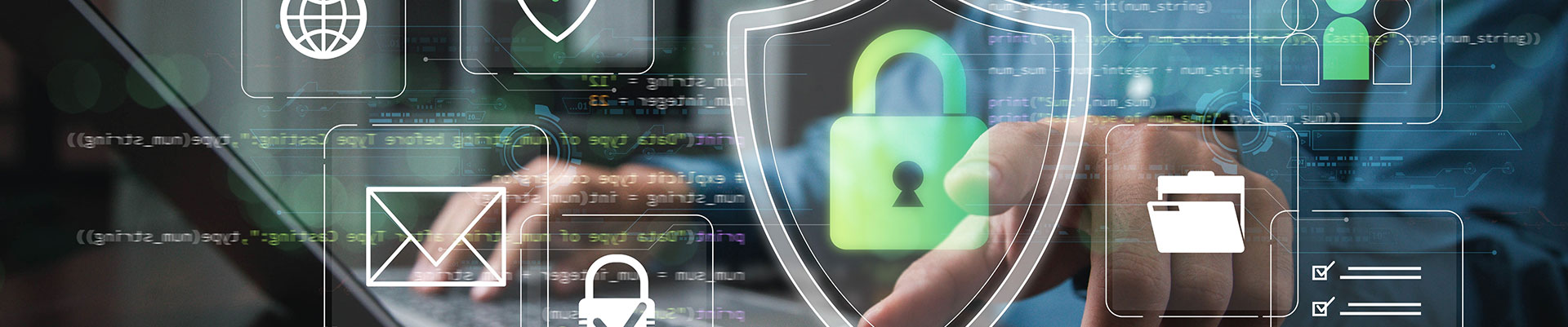 An abstract image with cybersecurity icons.