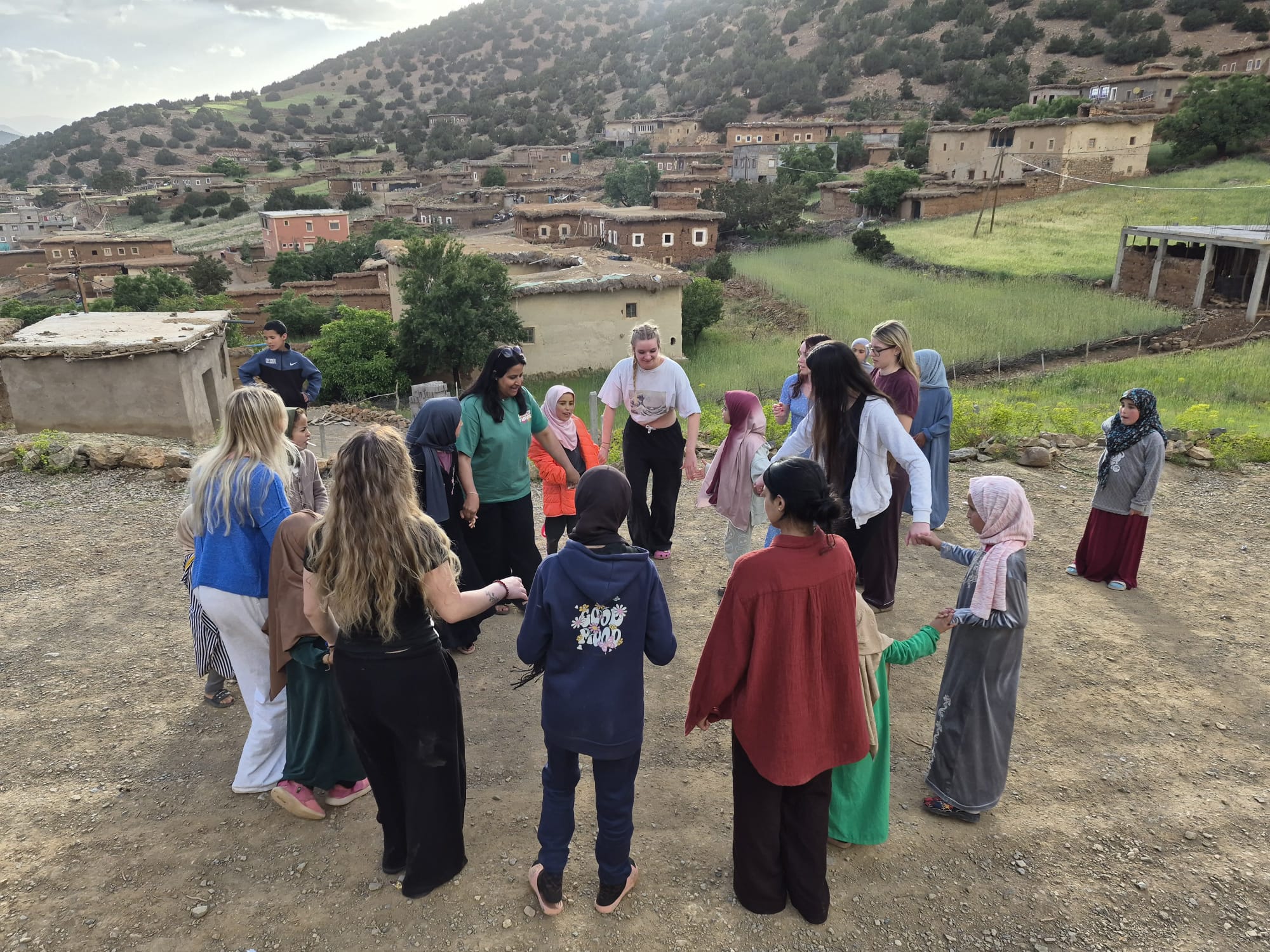 Nottingham College Students spending time with a local community in Morocco.