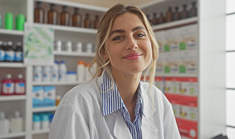 A young woman in a pharmacy