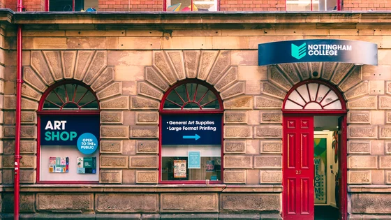 Front of 25 Stoney Street with Art Shop advertising