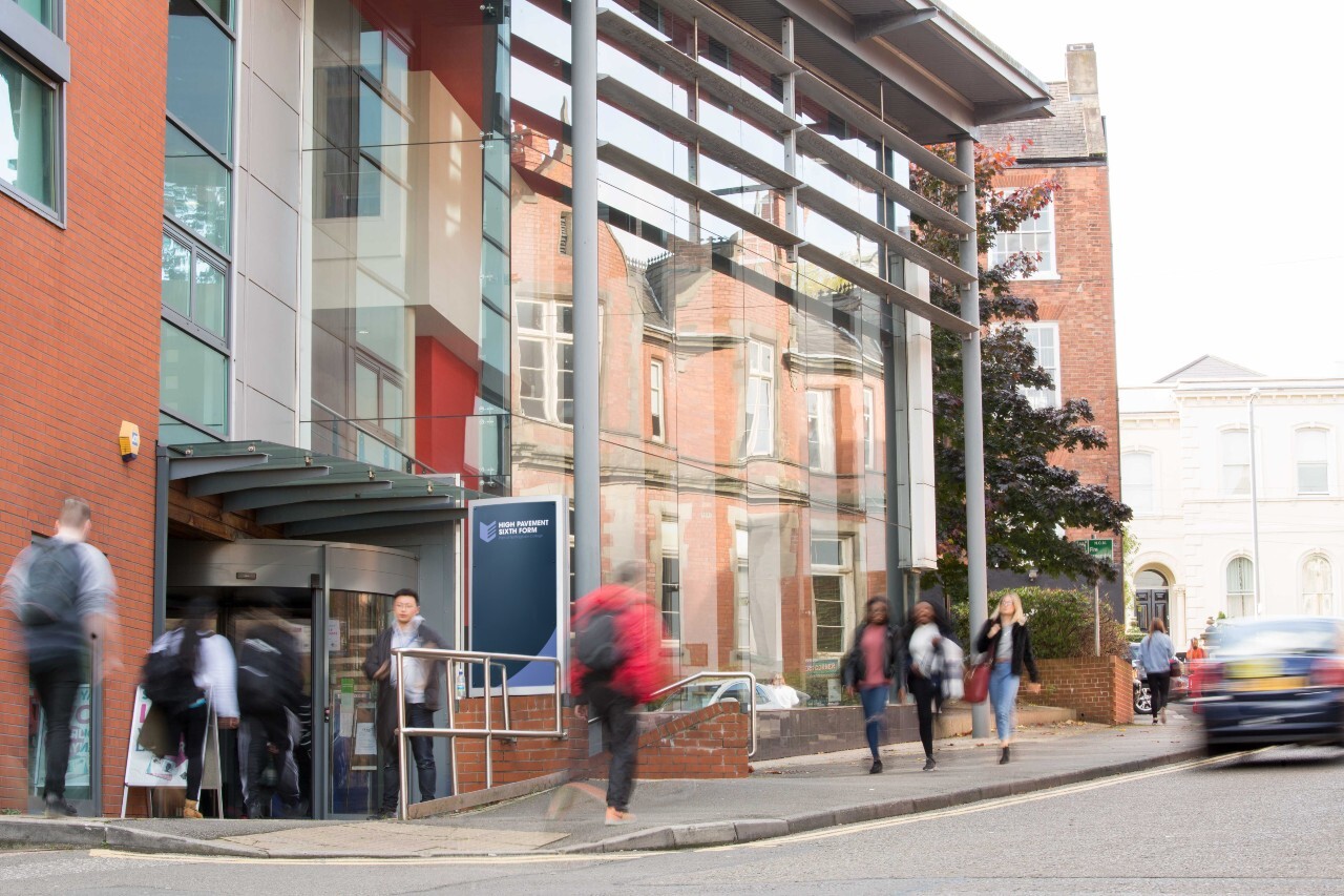 Front of the High Pavement campus on Chaucer Street.