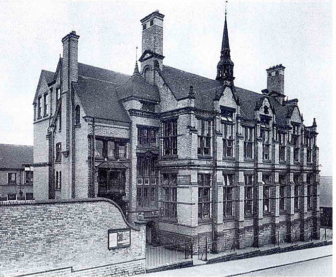 A black and white image of the original building on High Pavement