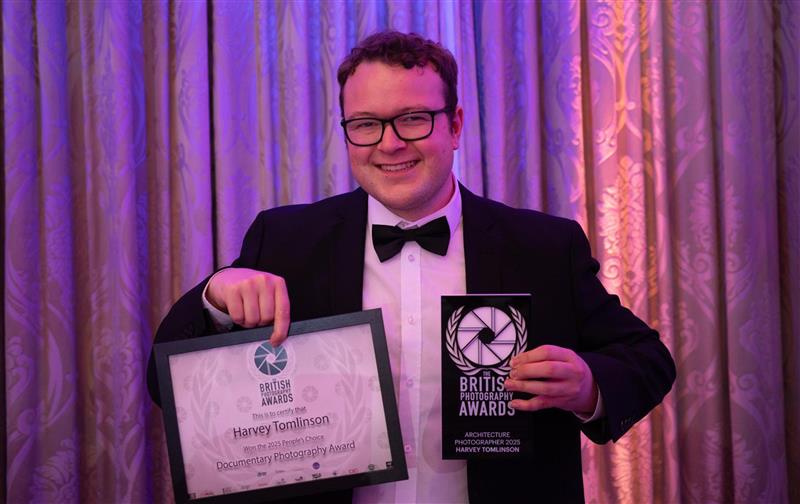 Harvey with his awards at the British Photography Awards