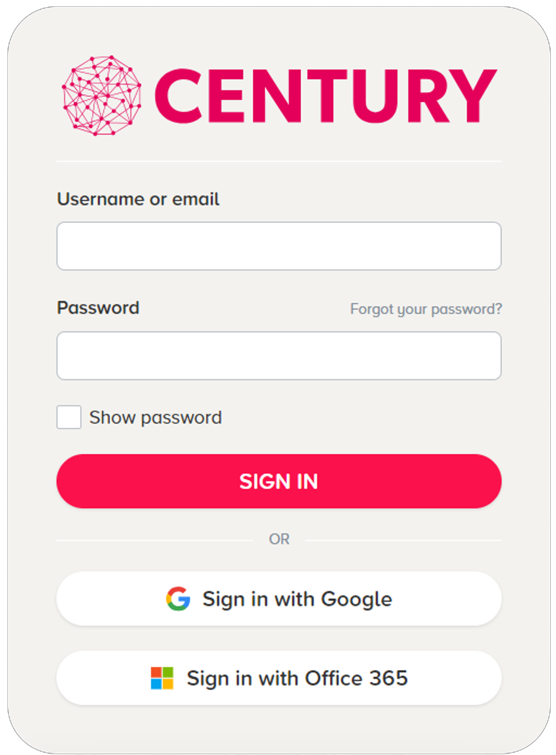 Login/sign of Century Tech system